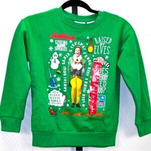 ELF Festive Green Kids Talking Sweatshirt Medium Size 8 NWT Buddy the Elf